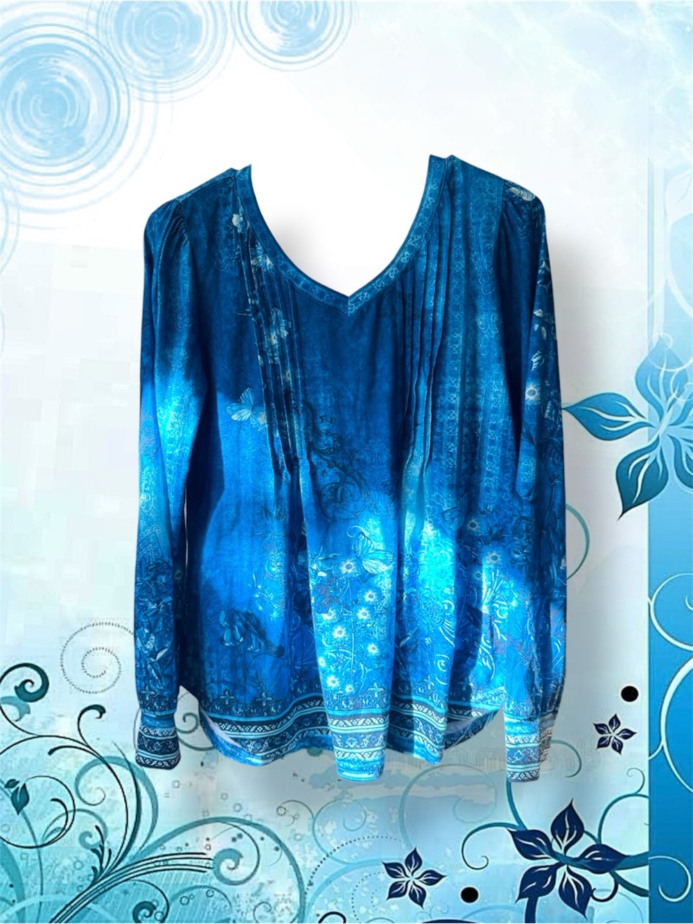 Y2K Blue Butterfly Nature Print Top β Size Small π¦ππΏ